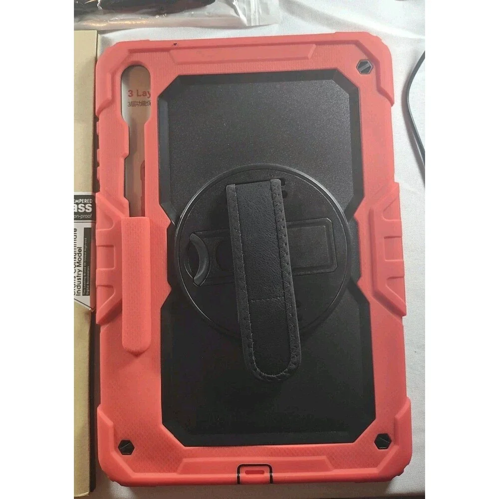 360° Red Rotating Case Samsung Galaxy Tab S9 Plus 12.4-Inch w/ Screen Protector
